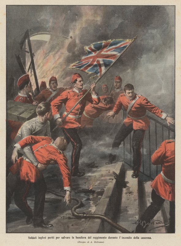 Britiske soldater omkom ved at redde regimentsflag under brand i kaserne af Achille Beltrame