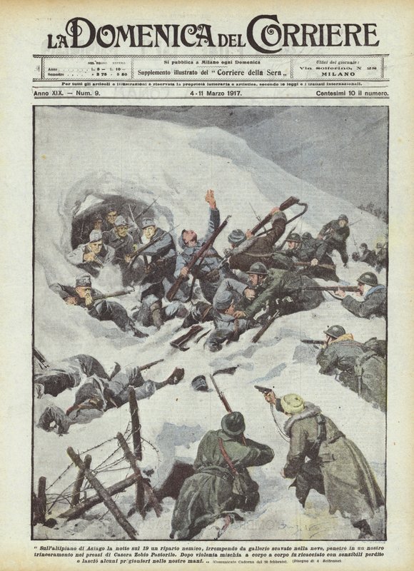 På Asiago-plateauet om natten den 19. brød en fjendens kolonihave gennem tunneler gravet ind i? af Achille Beltrame