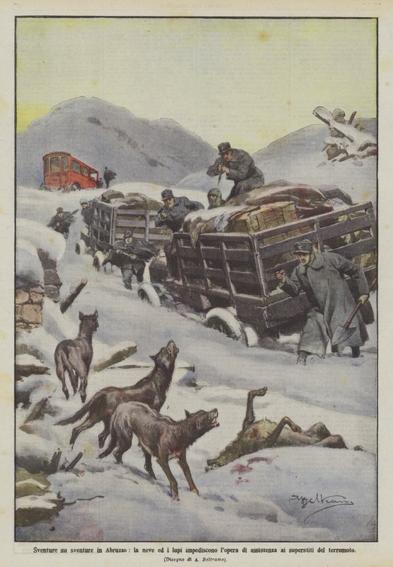 Ulykker efter ulykker i Abruzzo, sne og ulve forhindrer arbejdet med at hjælpe de overlevende fra jordskælvet af Achille Beltrame
