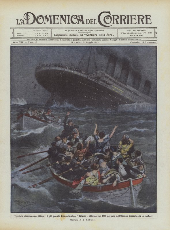 Frygtelig maritim katastrofe, største oceanlinjeskib Titanic synker med 1600 mennesker? af Achille Beltrame