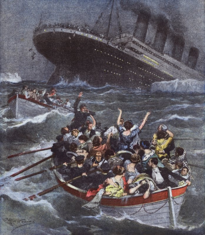 Frygtelig maritim katastrofe, største oceanlinjeskib Titanic synker med 1600 mennesker? af Achille Beltrame