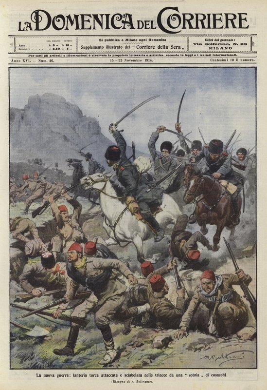 Tyrkisk infanteri angrebet i skyttegravene af et kompagni af kosakker af Achille Beltrame