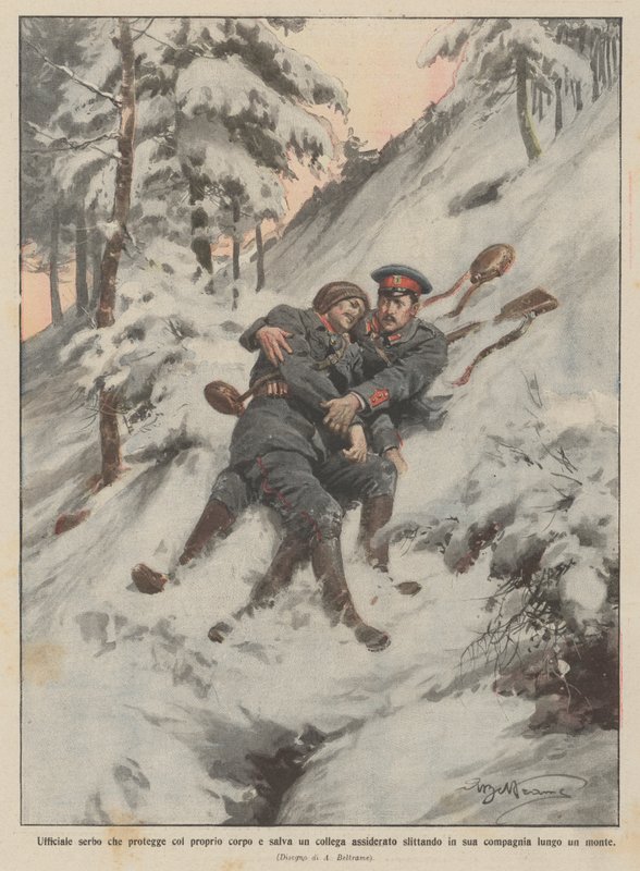 Serbisk officer, der beskytter med sin egen krop og redder en frossen kollega ved at glide ind i hans ? af Achille Beltrame