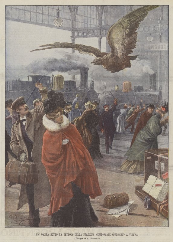 En ørn under baldakinen på den sydlige station (Sudbahn) i Wien af Achille Beltrame