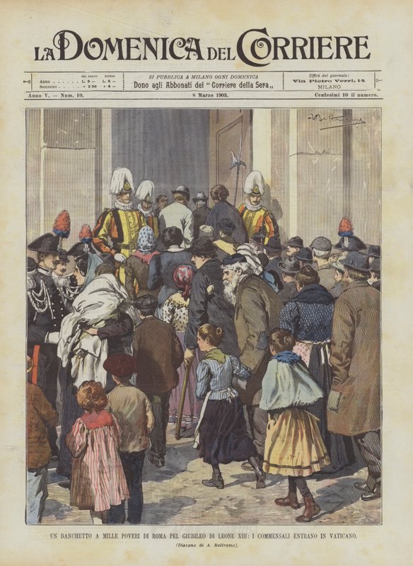 En banket for tusinde fattige mennesker i Rom til jubilæet for Leo XIII, gæsterne går ind i Vatikanet af Achille Beltrame