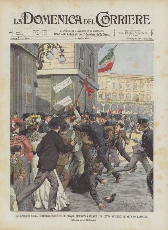 En episode fra fejringen af ​​de fem dage i Milano Kampen om en flagstang af Achille Beltrame