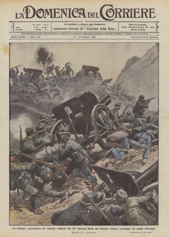 Et genialt modangreb fra de modige calabriere fra det 141. infanteri frigør to resterende batterier? af Achille Beltrame