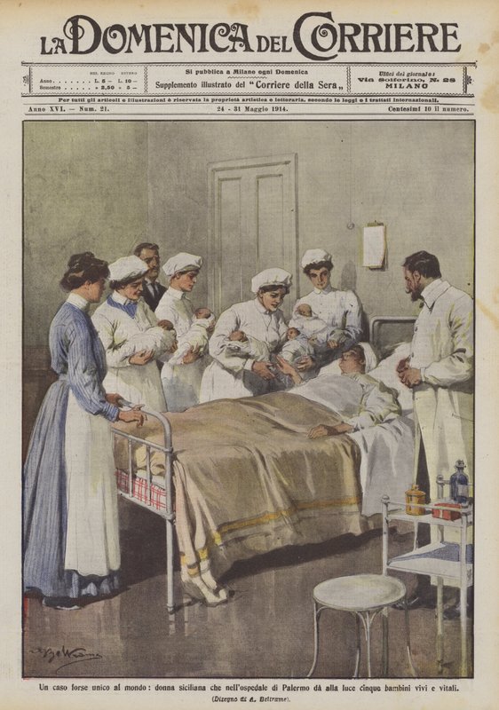 Et tilfælde, der måske er enestående i verden, en siciliansk kvinde, der fødte fem børn på hospitalet i Palermo? af Achille Beltrame