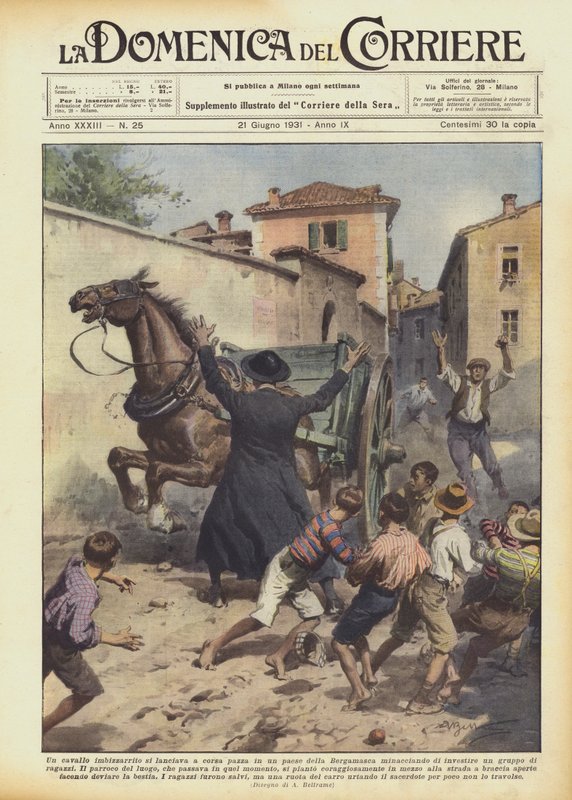 Løb en løbsk hest galt i en landsby i Bergamo-området, truende? af Achille Beltrame