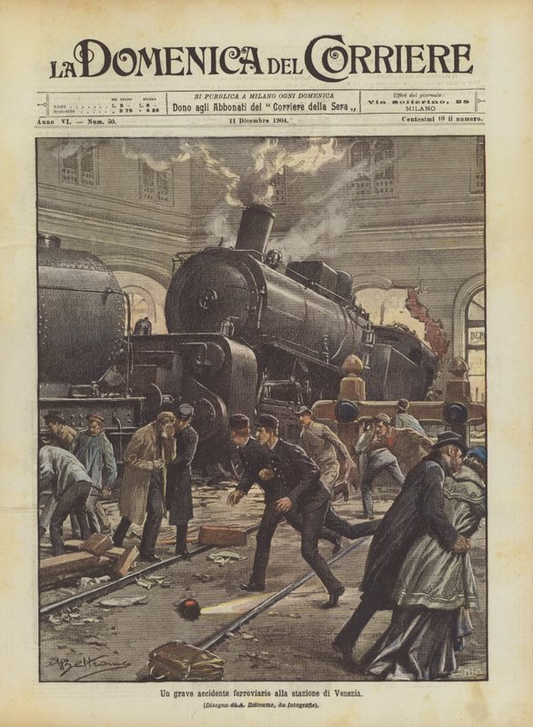En alvorlig togulykke på stationen i Venedig af Achille Beltrame