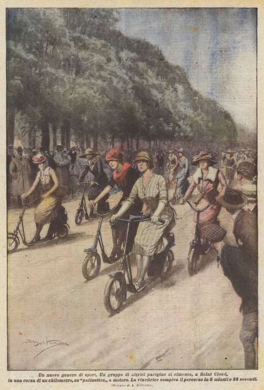 En ny sportgenre. En gruppe parisiske skuespillerinder deltager i et løb i Saint Cloud? af Achille Beltrame