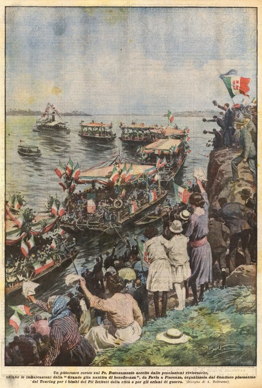 En malerisk procession på Po af Achille Beltrame