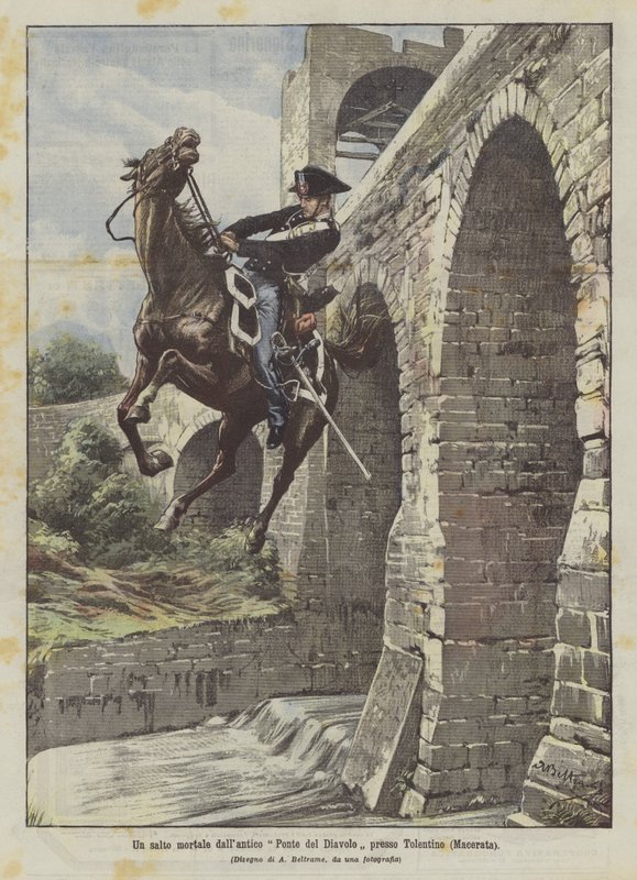 En saltomortale fra den gamle Djævlebro nær Tolentino (Macerata) af Achille Beltrame