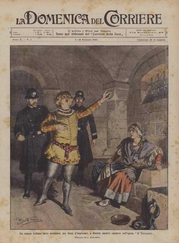 Italiensk tenor anholdt for bizarre forretningsforbindelser i Boston, mens han sang i operaen Il Trovatore af Achille Beltrame