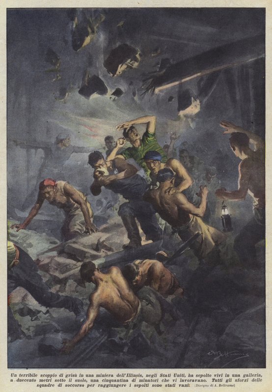 Frygtelig eksplosion af grisu i en mine i Illinois i USA begravede dig i live? af Achille Beltrame