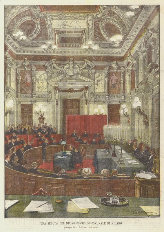 En samling i det nye byråd i Milano af Achille Beltrame