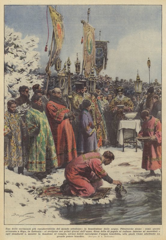 En af de mest karakteristiske ceremonier i den ortodokse verden, velsignelsen af ​​vandene af Achille Beltrame