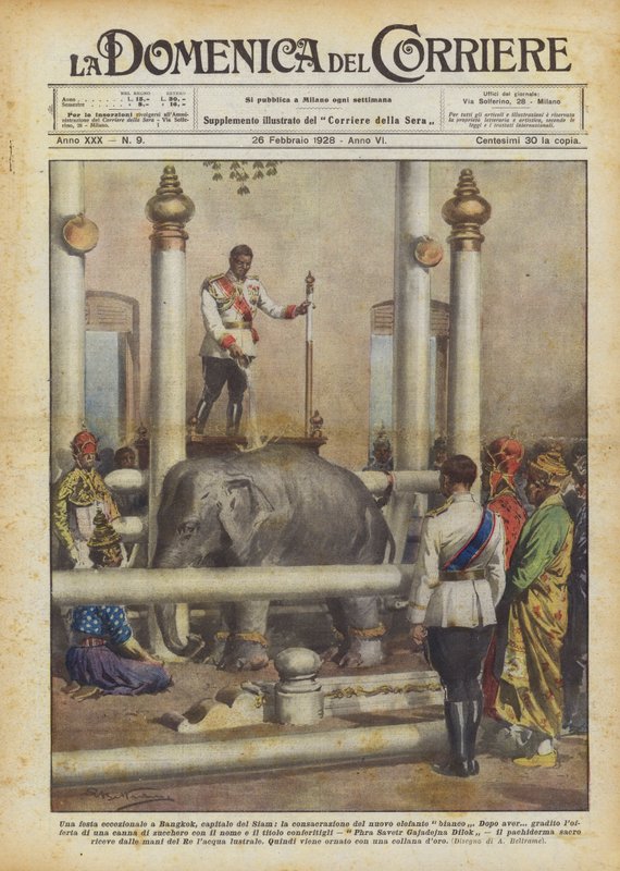En enestående fest i Bangkok, hovedstaden i Siam, indvielsen af ​​den nye hvide elefant af Achille Beltrame