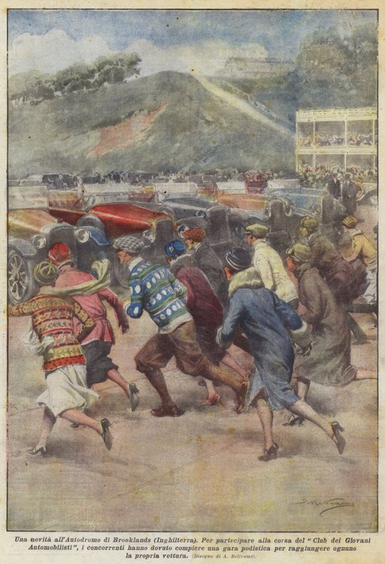 En nyhed på Brooklands racerbanen (England) af Achille Beltrame