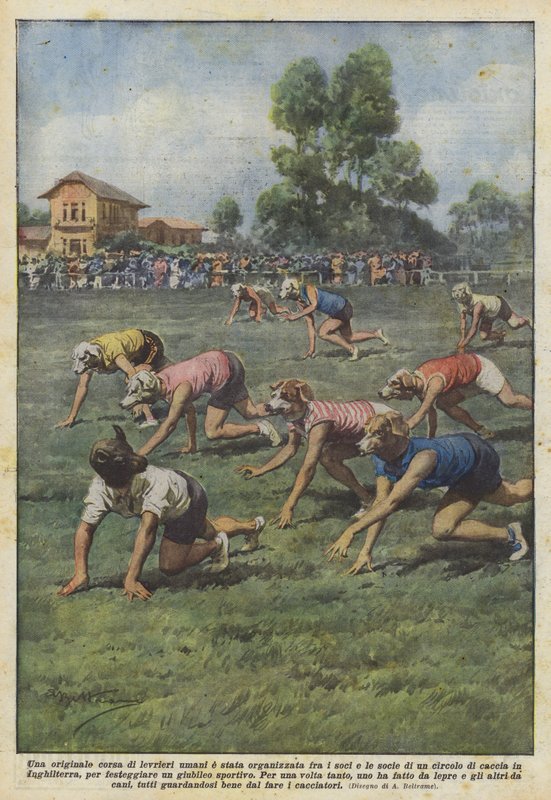 Blev der organiseret en original race af menneskelige greyhounds mellem medlemmer og medlemmer af en klub? af Achille Beltrame