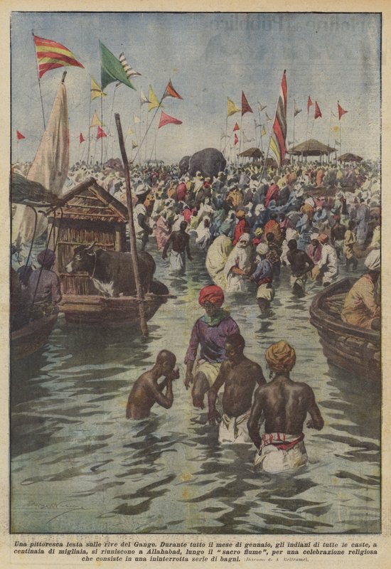 En malerisk fest på bredden af ​​Ganges af Achille Beltrame