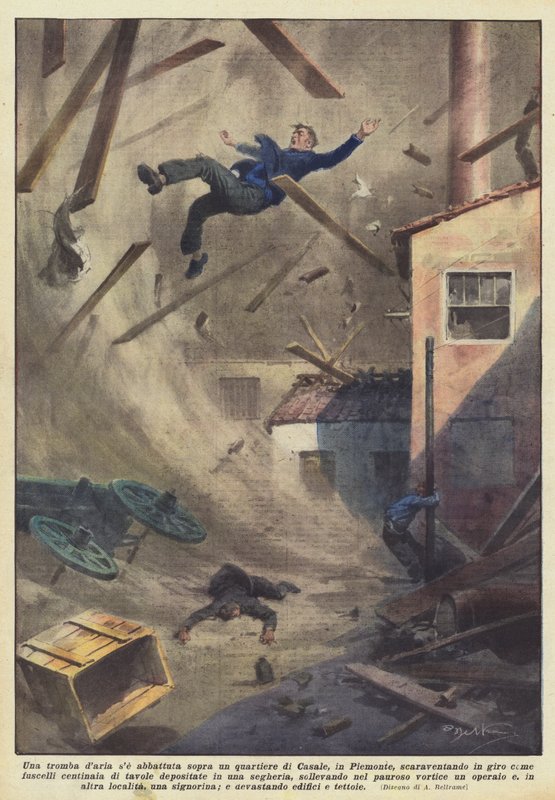 En hvirvelvind, hvis den bliver skudt ned over et kvarter i Casale i Piemonte, der kaster rundt? af Achille Beltrame