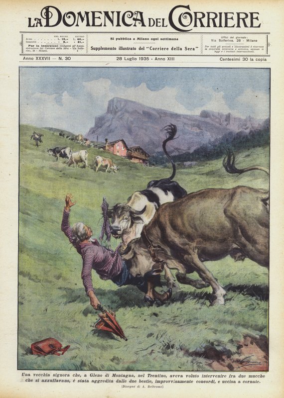 En gammel dame, der i Gleno di Montagna i Trentino havde ønsket at gribe ind mellem to? af Achille Beltrame