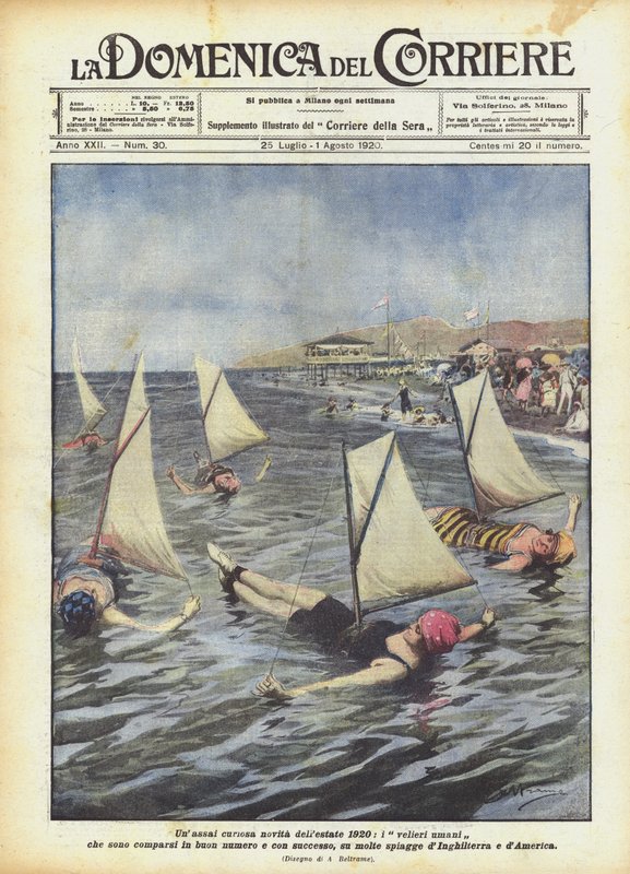 En meget kuriøs nyhed om sommeren 1920, de menneskelige sejlskibe, der er dukket op i pænt tal og med? af Achille Beltrame