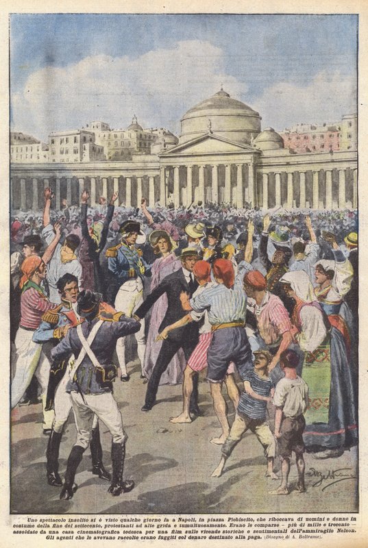 Blev et usædvanligt skue set for et par dage siden i Napoli, på Piazza Plebiscito, som flød over? af Achille Beltrame