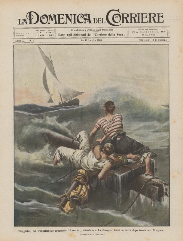 Passagererne fra det spanske skib Larache, der sank i La Corogna, reddet efter 30 timers kvaler af Achille Beltrame