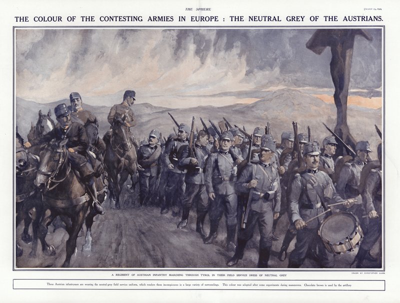 Østrigske soldater marcherer gennem Tyrol, Første Verdenskrig, 1914 af Addison Thomas Millar