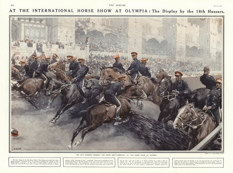 Udstilling af de 18. husarer ved International Horse Show i Olympia, London, 1914 af Addison Thomas Millar