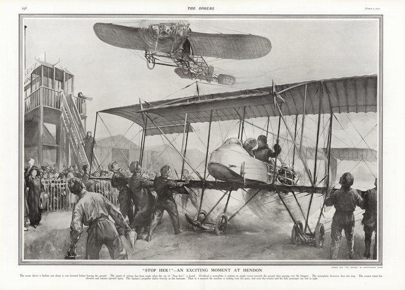 Næsten ulykke på Hendon Aerodrome, 1913. af Addison Thomas Millar