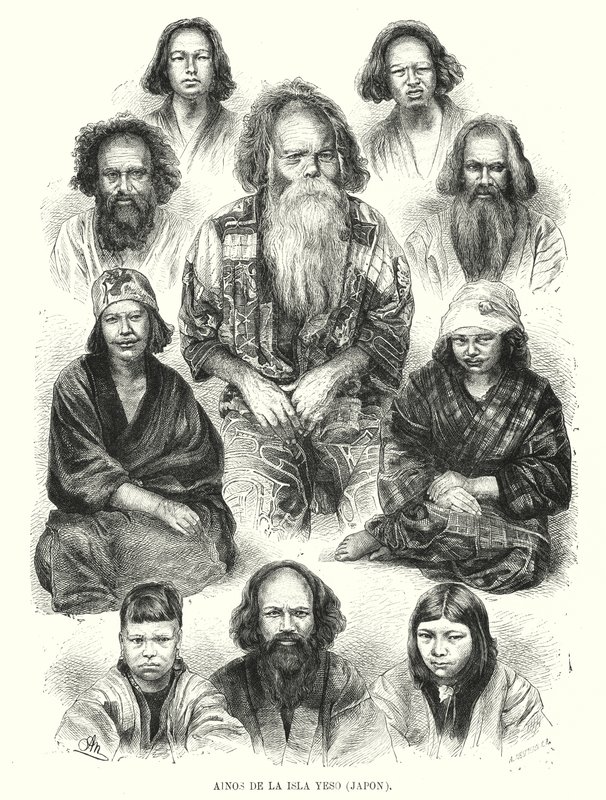 Ainu-folk i det nordlige Japan (litho) af Adolf Neumann