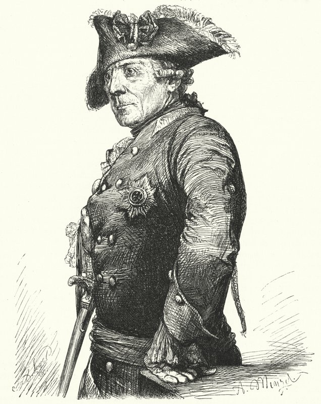 Frederik den Store, konge af Preussen (gravering) af Adolph Friedrich Erdmann von (after) Menzel