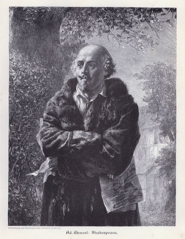 William Shakespeare, engelsk dramatiker (gravering) af Adolph Friedrich Erdmann von (after) Menzel
