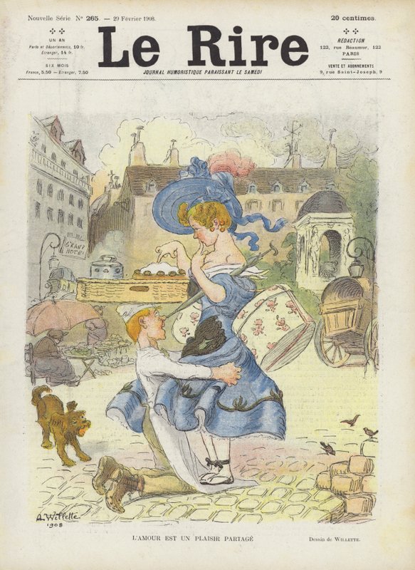 Kærlighed er en delt fornøjelse. Illustration til Le Rire af Adolphe Leon Willette