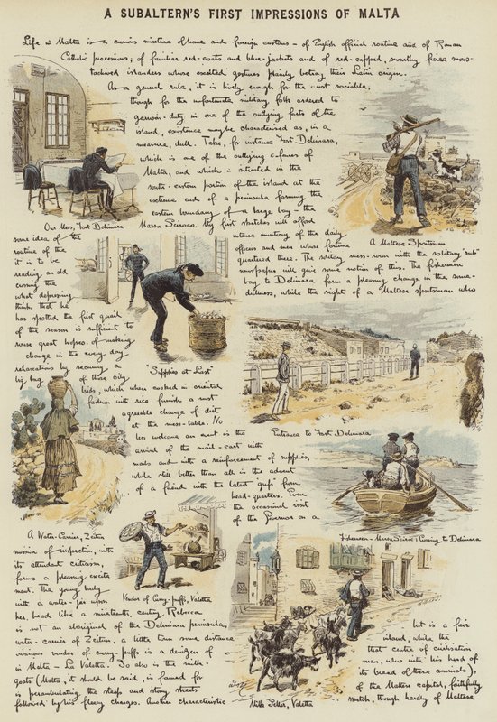 A Subalterns første indtryk af Malta (chromolitho) af Adrien Emmanuel Marie