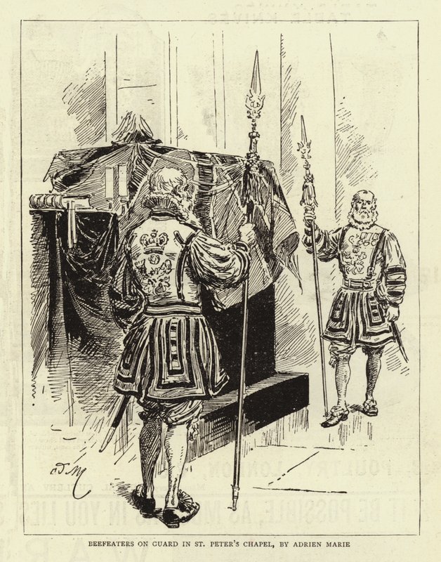 Beefeaters på vagt i St. Peters kapel af Adrien Emmanuel Marie