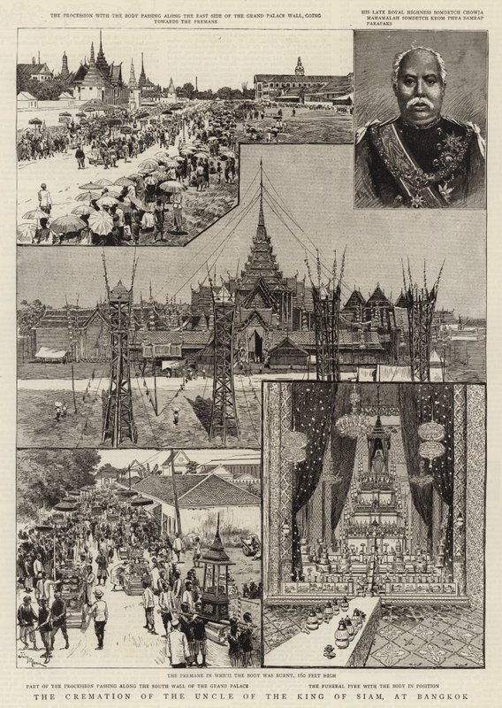 Ligbrændingen af onkel til kongen af Siam i Bangkok af Adrien Emmanuel Marie