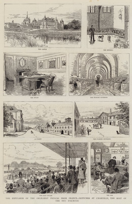 Udvisningen af de orleanistiske prinser fra Frankrig, skitser ved Chantilly, sædet for Duc d