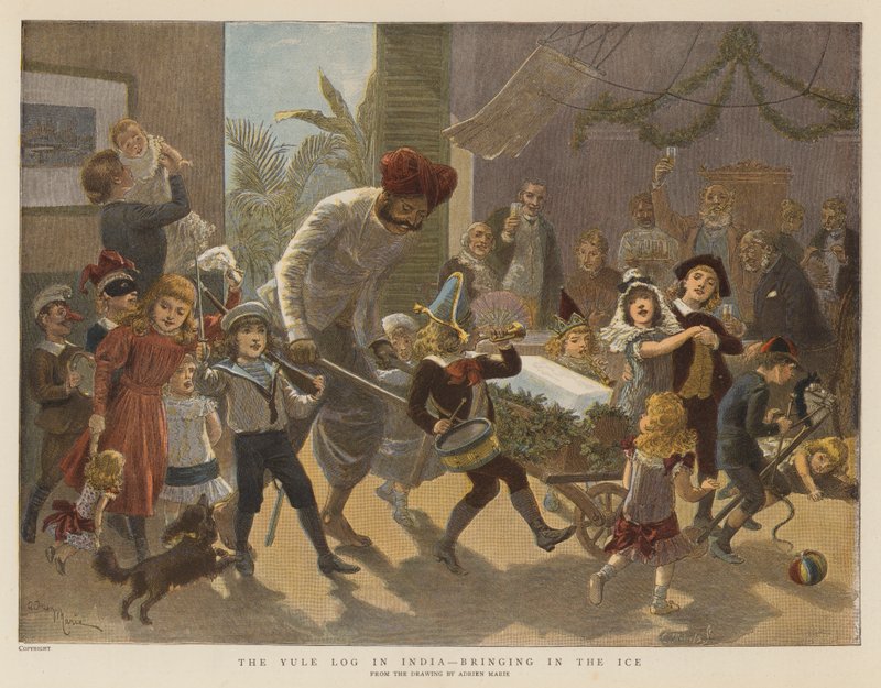 Juleloggen i Indien, bringer isen ind (chromolitho) af Adrien Emmanuel Marie