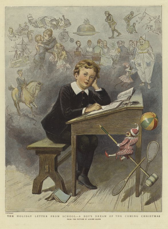 Feriebrevet fra skolen (farve litho) af Adrien Emmanuel (after) Marie