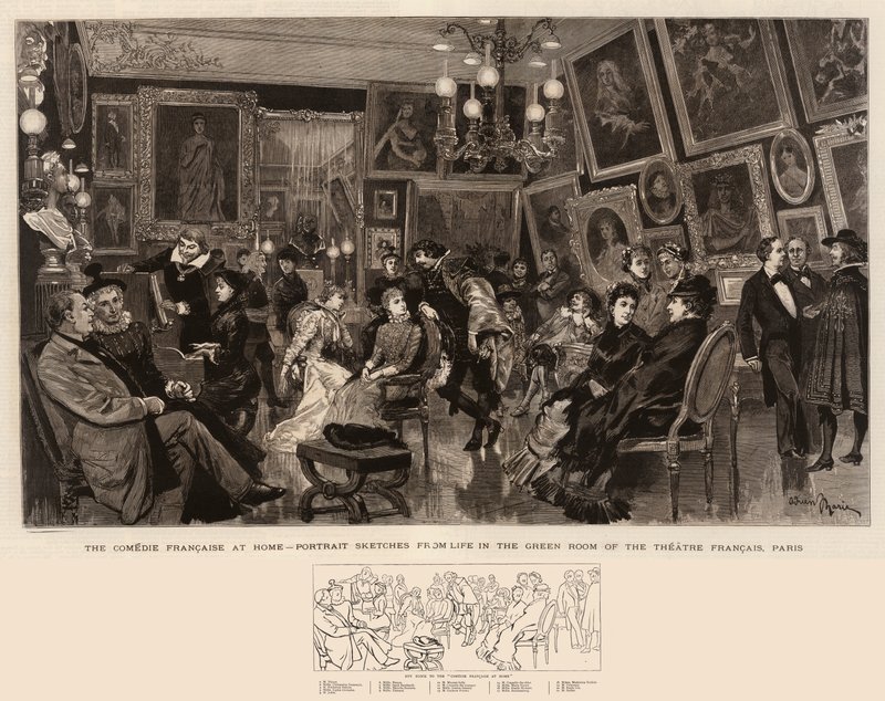 The Comedie Francaise at Home, Portrætskitser fra Life in Green Room i Theatre Francais, Paris af Adrien Emmanuel Marie
