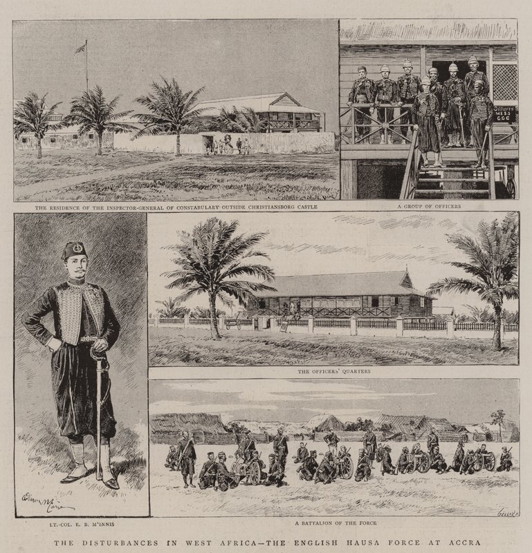 Forstyrrelserne i Vestafrika, den engelske Hausa-styrke i Accra af Adrien Emmanuel Marie