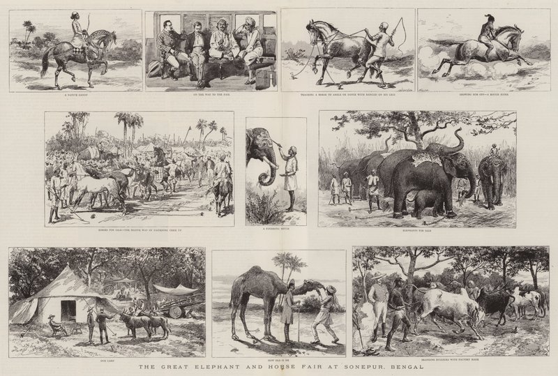 Den store elefant- og hestemesse i Sonepur, Bengal af Adrien Emmanuel Marie