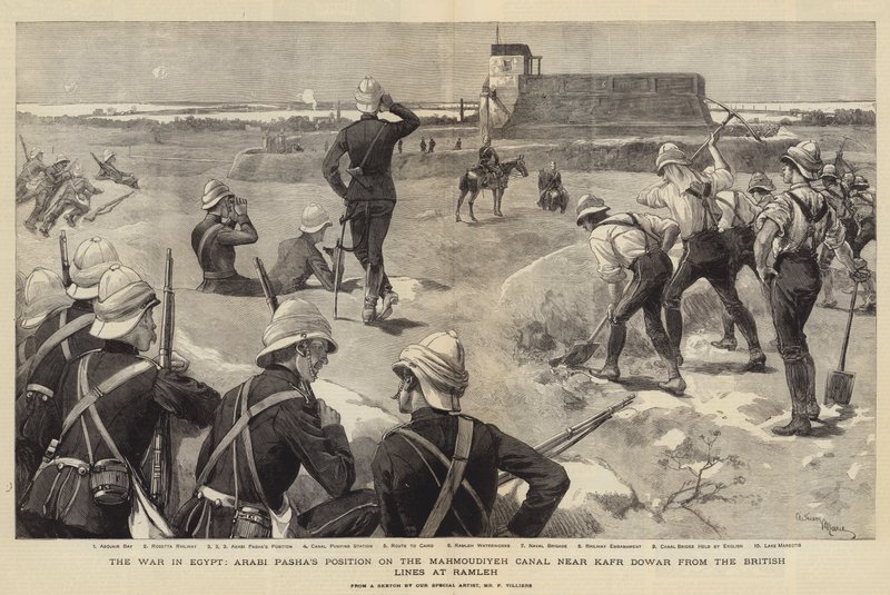 Krigen i Egypten, arabisk Pashas position på Mahmoudieh-kanalen nær Kafr Dowar fra de britiske linjer ved Ramleh af Adrien Emmanuel Marie