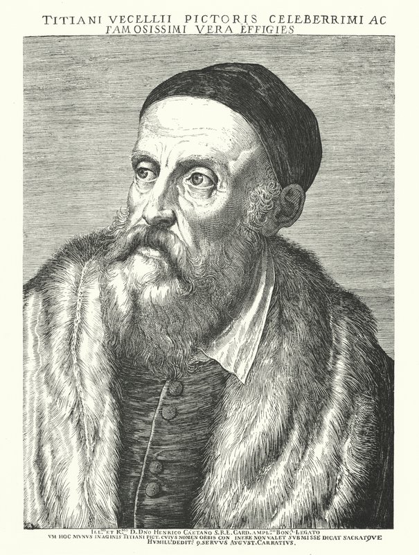 Titian, italiensk renæssancekunstner (gravering) af Agostino (after) Carracci