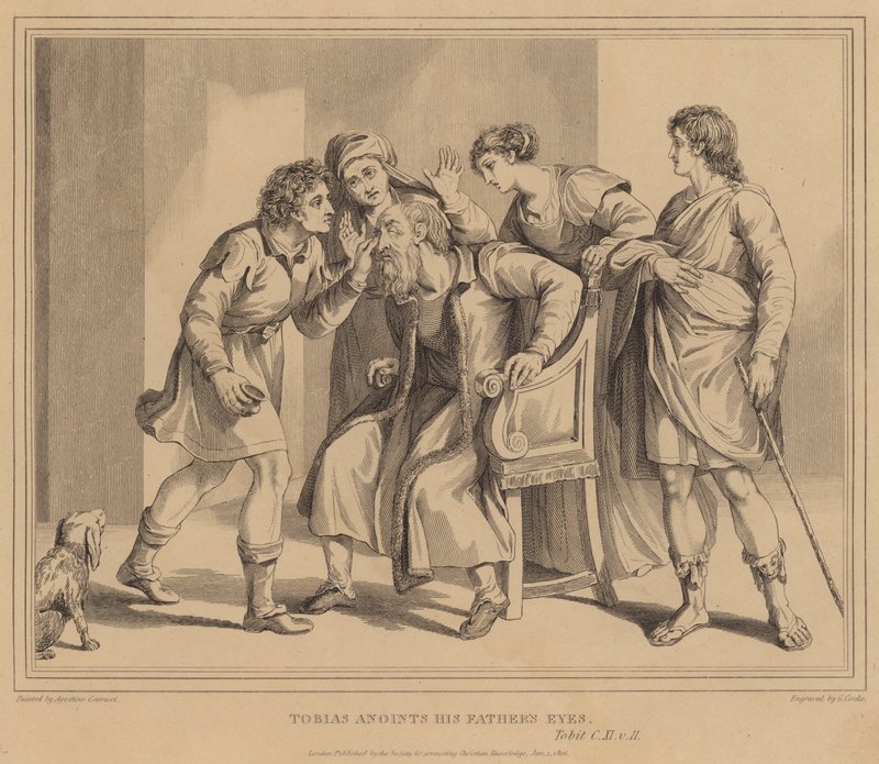 Tobias salver sin faders øjne, Tobit af Agostino Carracci