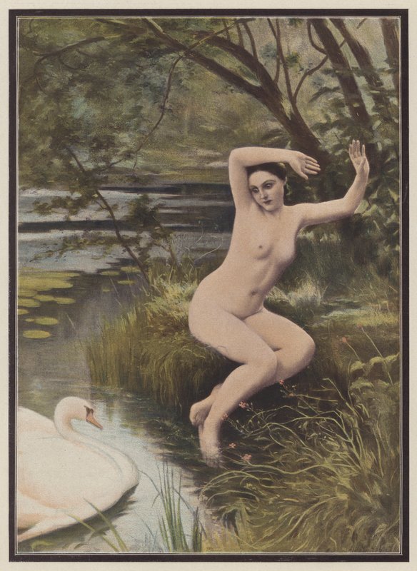 Leda, spartansk prinsesse fra græsk mytologi (farve litho) af Albert (after) Aublet